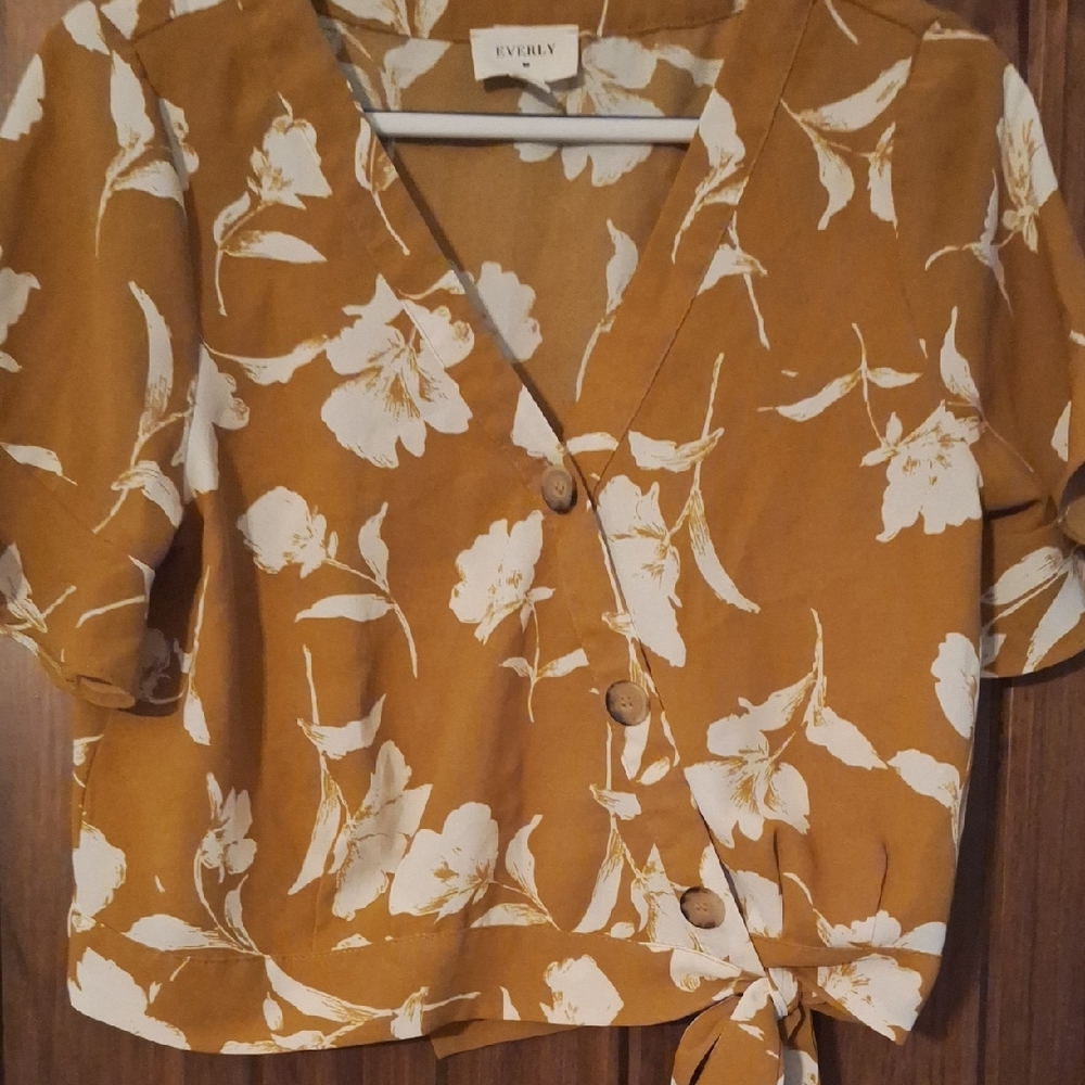 Everly Golden Floral Wrap Blouse